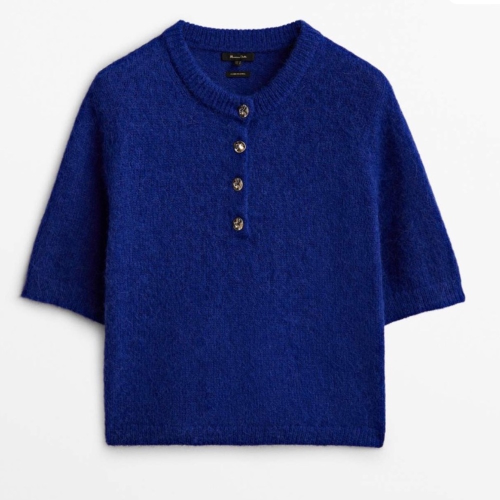 NWT Massimo Dutti Alpaca Blend Short Sleeve Button Sweater Jumper size XS